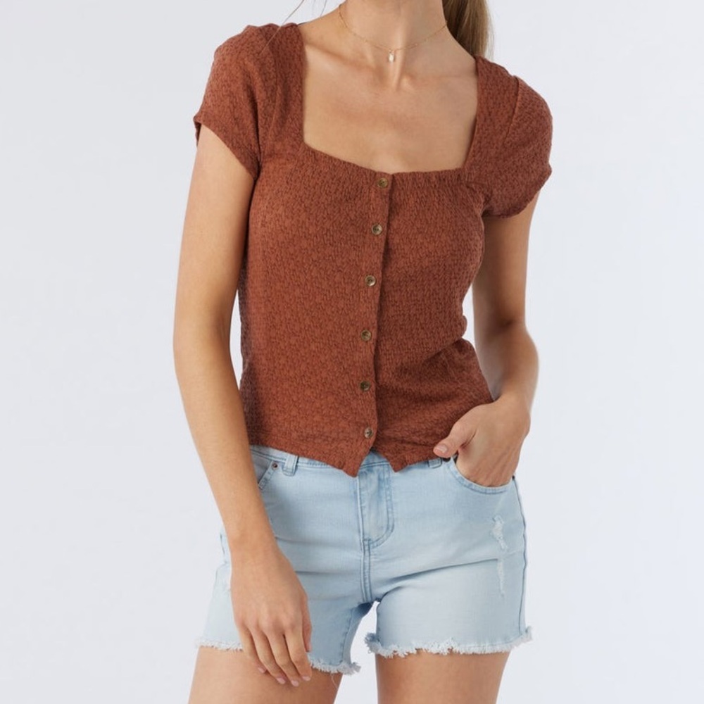 O'Neill Rust Textured Square-Neck Button Crop Top… - image 2